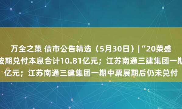 万全之策 债市公告精选（5月30日）|“20荣盛地产MTN001”未能按期兑付本息合计10.81亿元；江苏南通三建集团一期中票展期后仍未兑付
